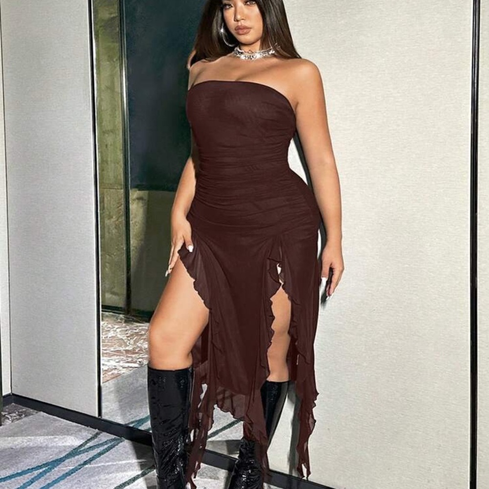 Chocolate Brown Strapless Sweetheart Bodycon Dress